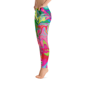 Leggings for Women, Colorful Flower Garden Abstract Collage