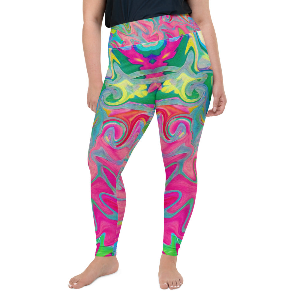 Plus Size Leggings, Colorful Flower Garden Abstract Collage