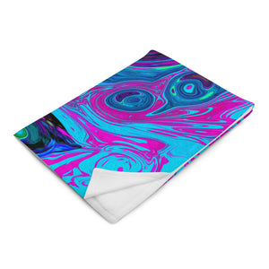 Throw Blankets, Groovy Abstract Retro Blue and Purple Swirl