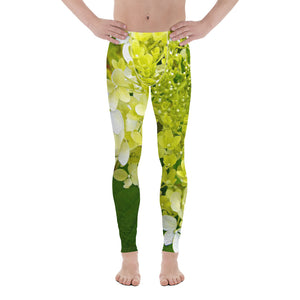 Men's Leggings, Elegant Chartreuse Green Limelight Hydrangea