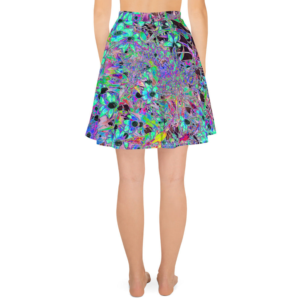 Skater Skirt, Purple Garden with Psychedelic Aquamarine Flowers