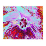 Throw Blankets, Abstract Tropical Aqua and Purple Hibiscus Flower