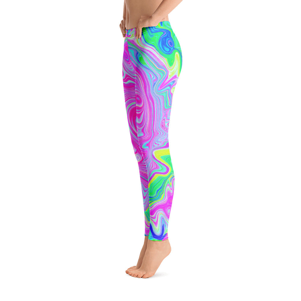 Leggings for Women, Groovy Retro Abstract Hot Pink Liquid Art