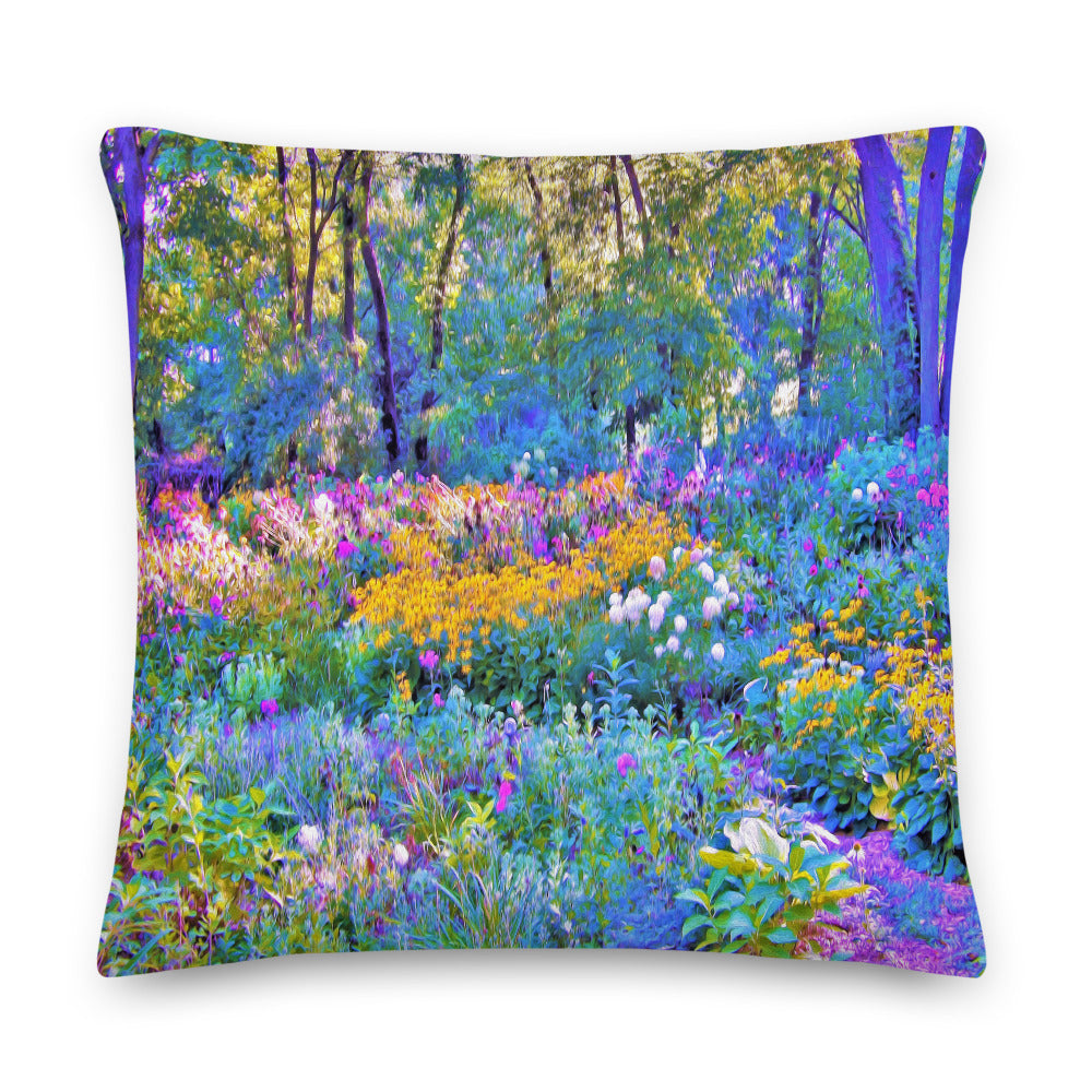 Decorative Throw Pillows, Yellow Flower Garden Trees and Hydrangea, Square