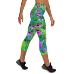 Capri Yoga Leggings, Purple Coneflower Garden with Chartreuse Foliage