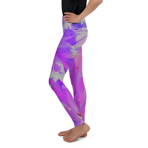 Youth Leggings, Elegant Ultra-Violet Decorative Dahlia Flower for Girls