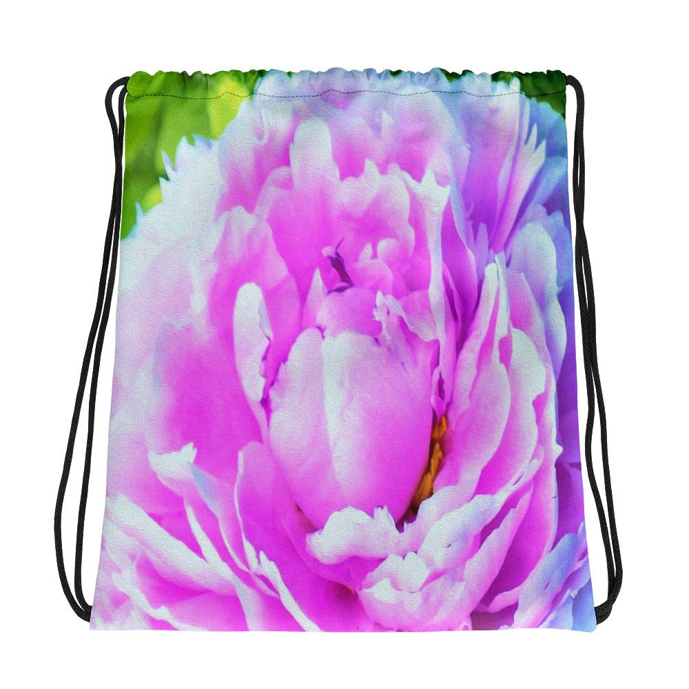 Drawstring Bags, Stunning Double Pink Peony Flower Detail