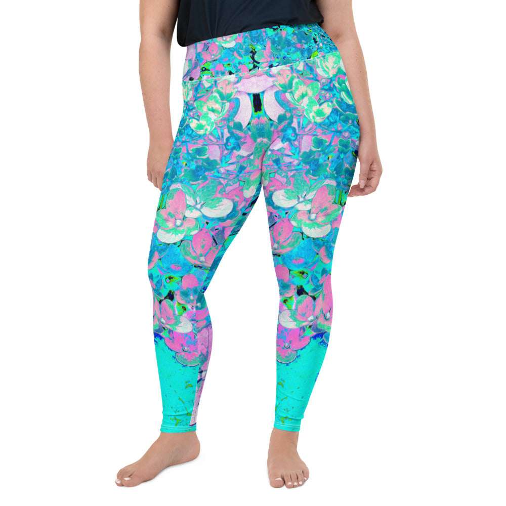 Plus Size Leggings, Elegant Pink and Blue Limelight Hydrangea