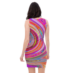 Bodycon Dresses, Colorful Rainbow Swirl Retro Abstract Design