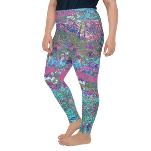 Plus Size Leggings, My Rubio Garden Landscape in Blue and Berry