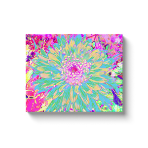 Canvas Wrapped Art Prints, Decorative Teal Green and Hot Pink Dahlia Flower