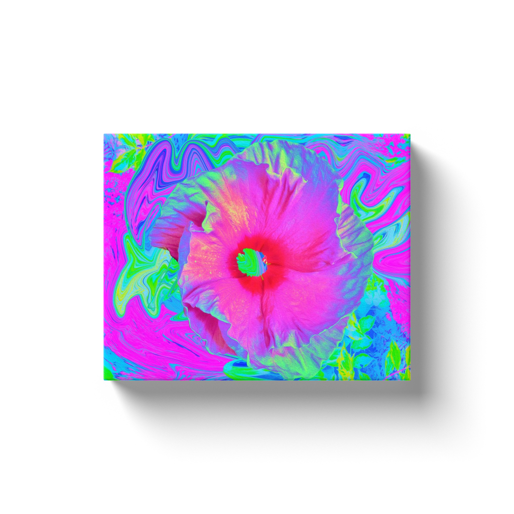 Canvas Wraps, Psychedelic Pink and Red Hibiscus Flower