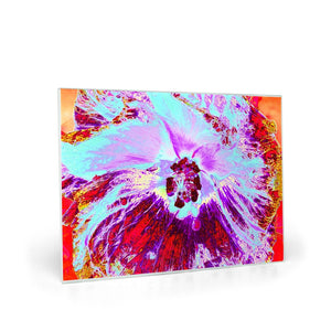 Glass Cutting Boards, Abstract Tropical Aqua and Purple Hibiscus Flower