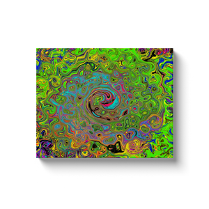 Canvas Wrapped Art Prints, Groovy Abstract Retro Lime Green and Blue Swirl