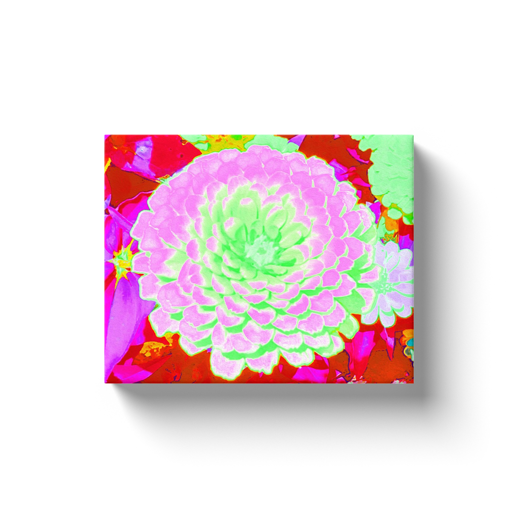 Canvas Wrapped Art Prints, Pretty Pink and Green Zinnia in the Summer Garden