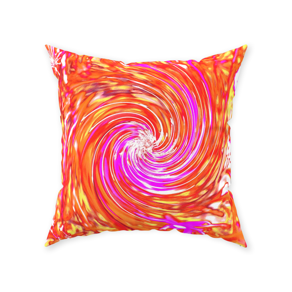 Floor Pillows, Abstract Retro Magenta and Autumn Colors Floral Swirl - Square