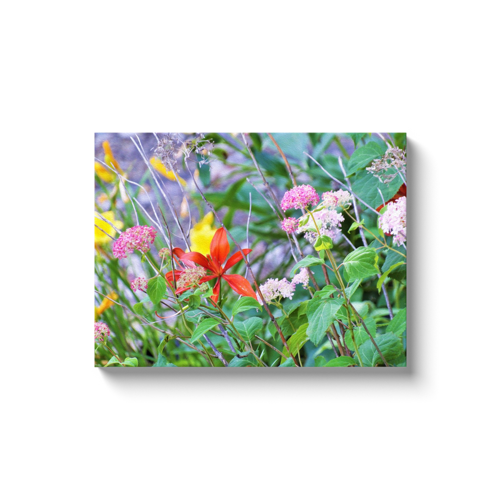 Canvas Wrapped Art Prints, Stormy Garden Landscape with Hydrangea and Lilies