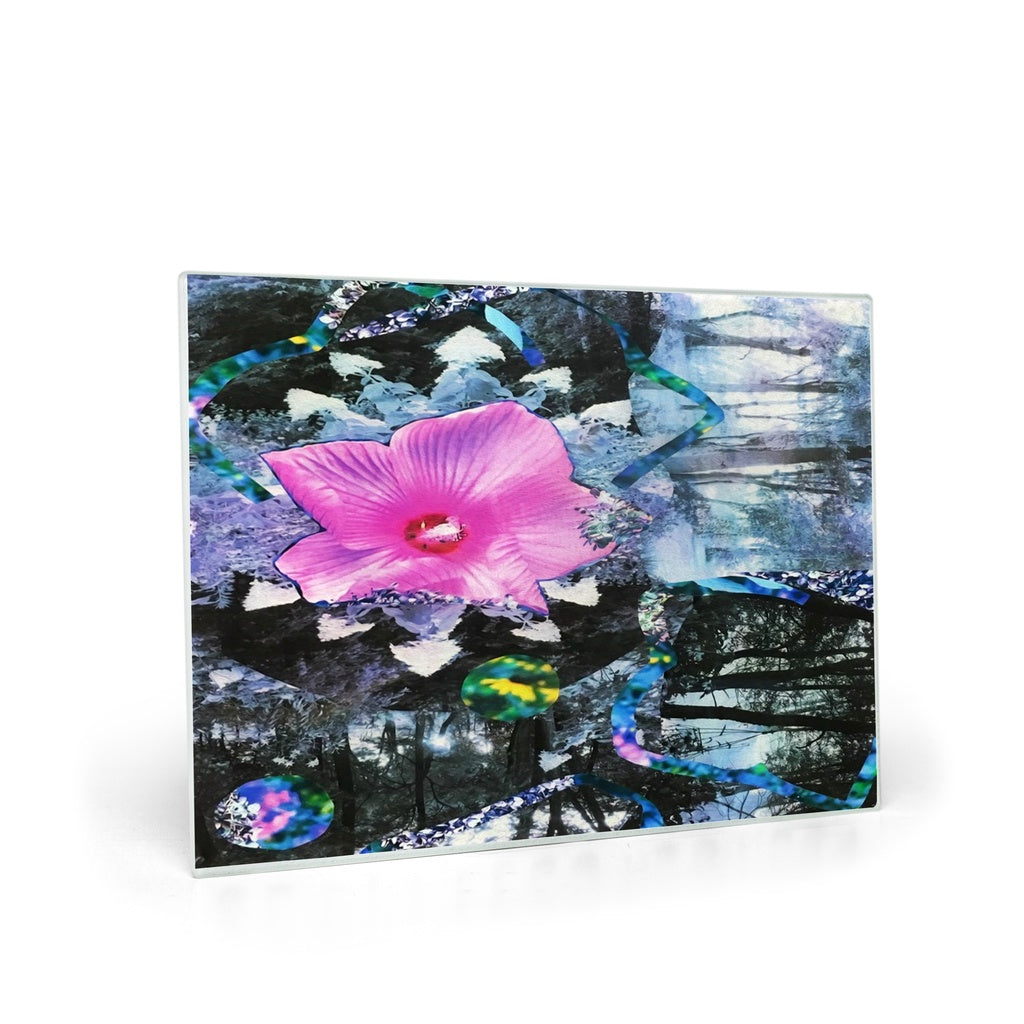 Glass Cutting Boards - Pink Hibiscus Black and White Landscape Collage