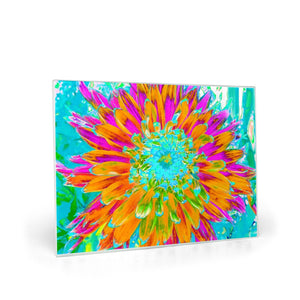 Glass Cutting Boards, Tropical Orange and Hot Pink Decorative Dahlia