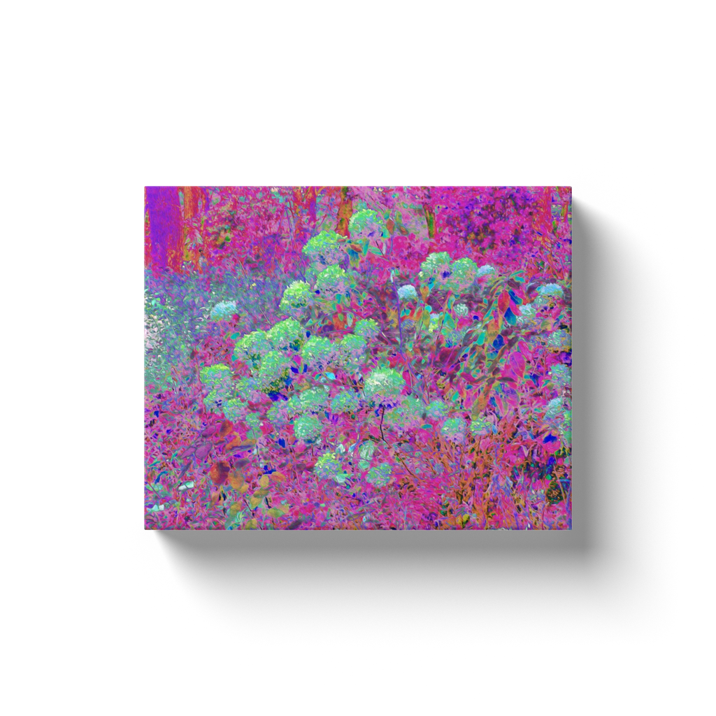 Canvas Wrapped Art Prints, Magenta Garden with Aqua Hydrangea Flowers