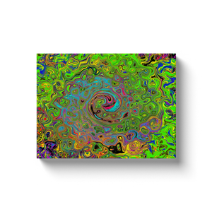 Canvas Wrapped Art Prints, Groovy Abstract Retro Lime Green and Blue Swirl