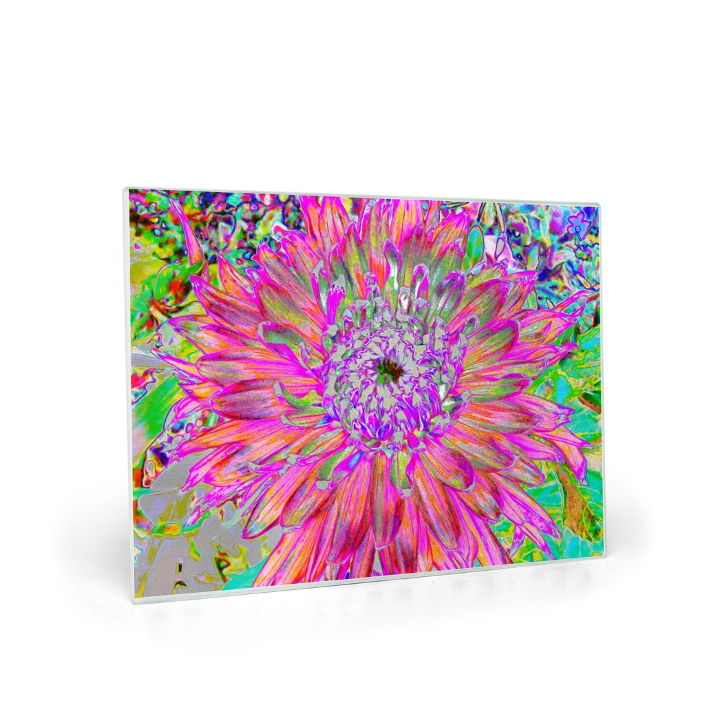 Glass Cutting Boards, Colorful Rainbow Decorative Dahlia Explosion
