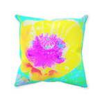 Decorative Throw Pillows, Yellow Poppy with Hot Pink Center on Turquoise