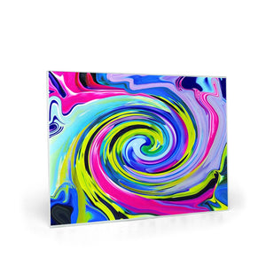 Glass Cutting Board, Groovy Abstract Yellow and Navy Blue Swirl
