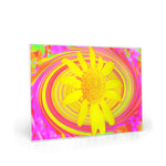 Glass Cutting Board, Yellow Sunflower on a Psychedelic Swirl