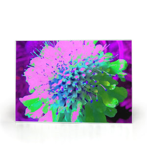 Glass Cutting Board, Abstract Pincushion Flower in Pink Blue and Green