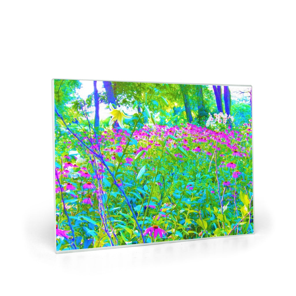 Glass Cutting Boards, Aqua Blue Impressionistic Garden Landscape