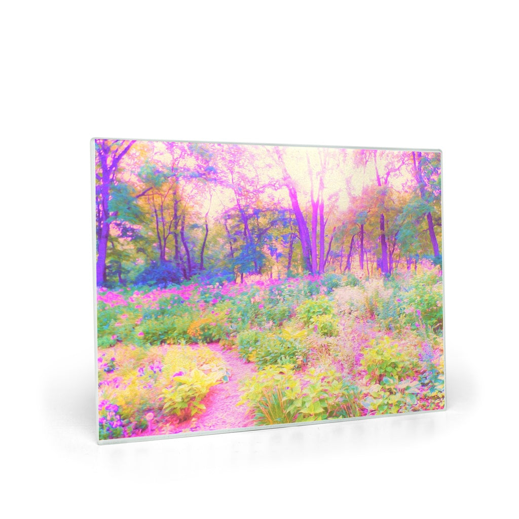 Glass Cutting Boards, Illuminated Pink and Coral Impressionistic Landscape