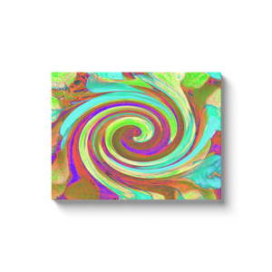 Canvas Wrapped Art Prints, Cool Retro Autumn Colors Liquid Art Swirl Painting