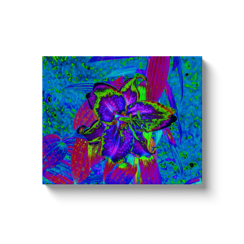 Canvas Wrapped Art Prints, Psychedelic Purple and Lime Green Lily Flower
