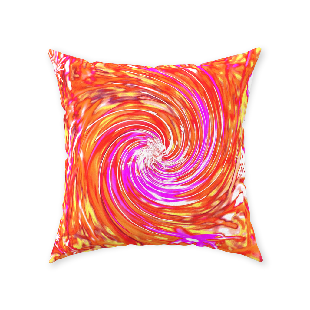 Floor Pillows, Abstract Retro Magenta and Autumn Colors Floral Swirl - Square