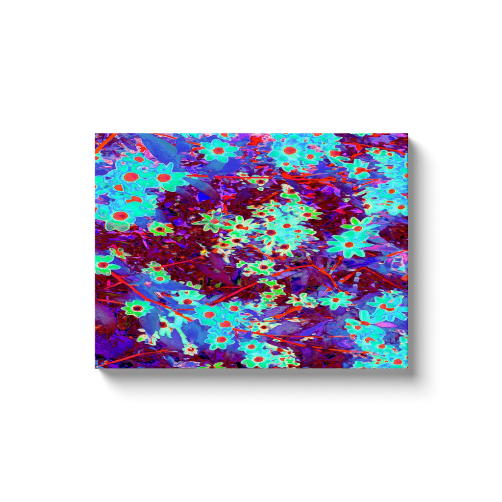 Canvas Wrapped Art Prints, Pretty Aqua Blue and Orange Flowers with Purple