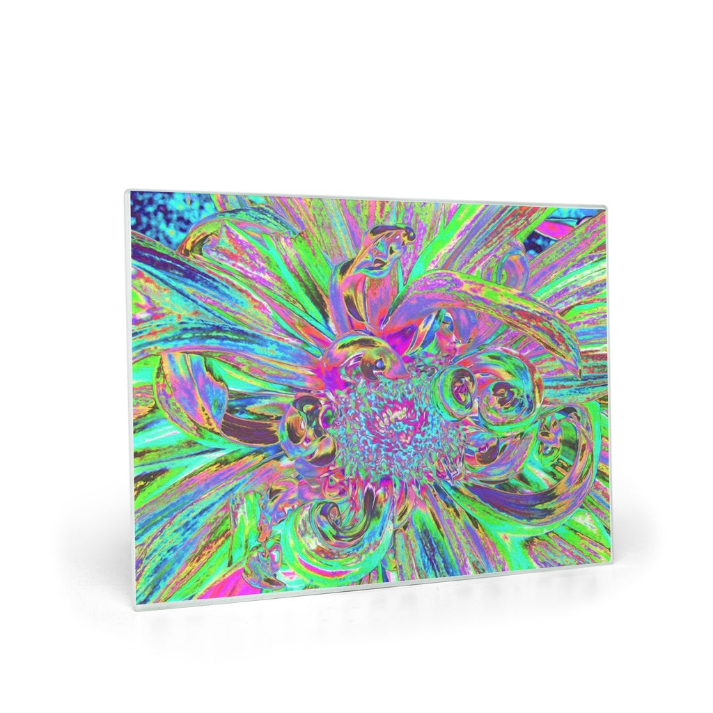 Glass Cutting Boards, Festive Colorful Psychedelic Dahlia Flower Petals