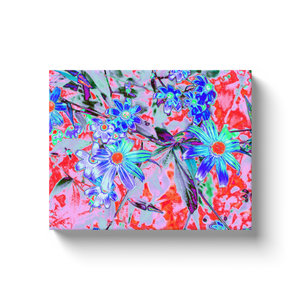 Canvas Wrapped Art Prints, Retro Psychedelic Aqua and Orange Flowers