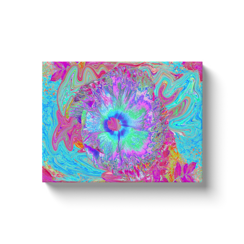 Canvas Wraps, Psychedelic Retro Rainbow Blue Hibiscus