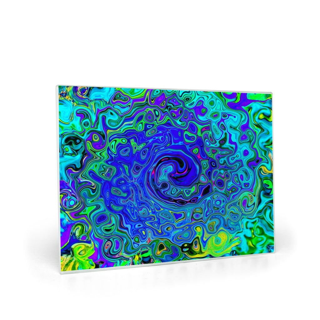 Glass Cutting Boards, Trippy Violet Blue Abstract Retro Liquid Swirl