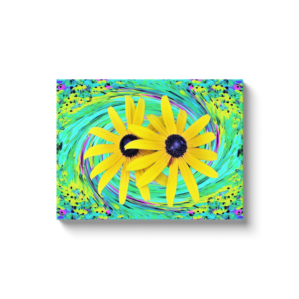 Canvas Wraps, Yellow Rudbeckia Flowers on a Turquoise Swirl