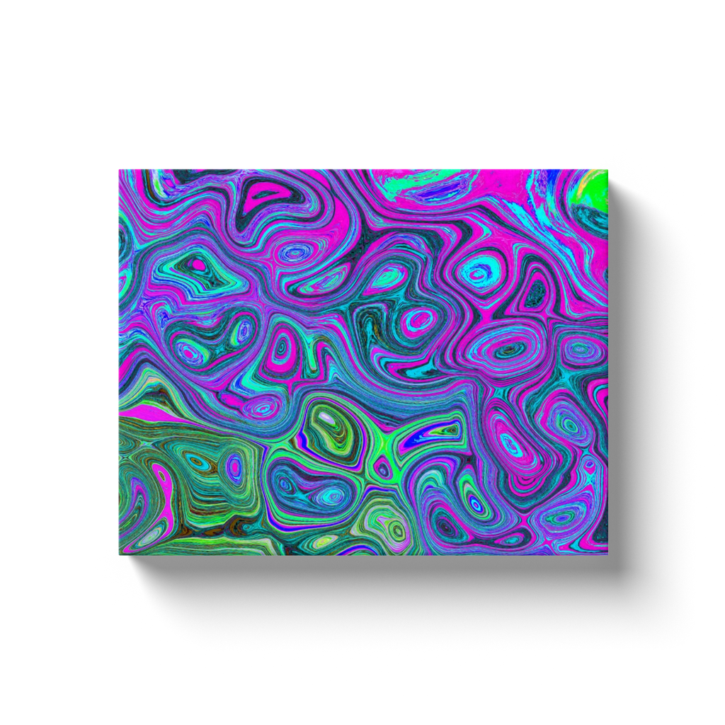 Canvas Wrapped Art Prints, Marbled Magenta and Lime Green Groovy Abstract Art