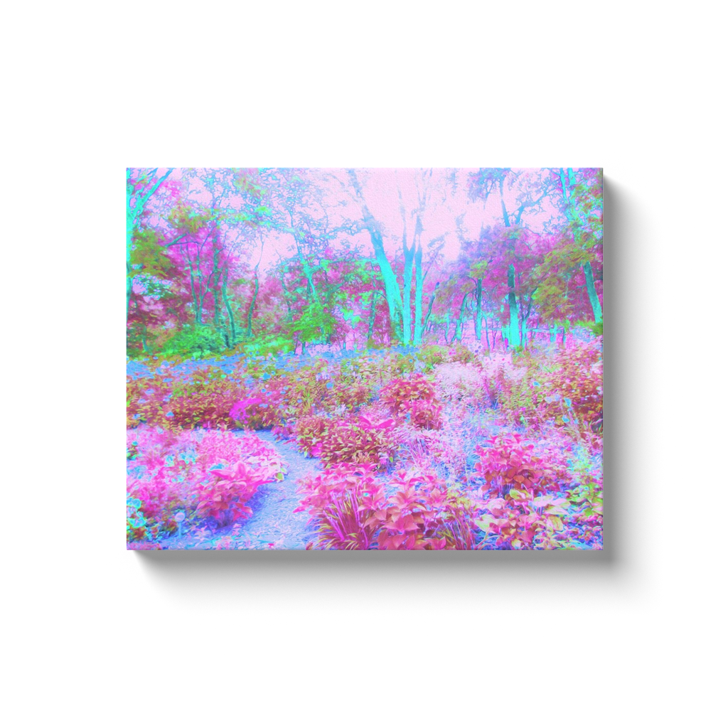 Canvas Wrapped Art Prints, Impressionistic Pink and Turquoise Garden Landscape