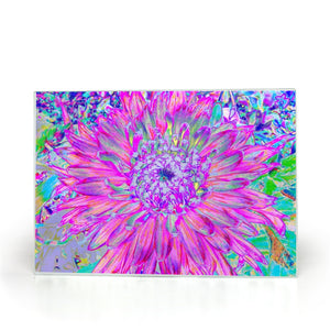 Glass Cutting Board, Cool Pink, Blue and Purple Cactus Dahlia Explosion