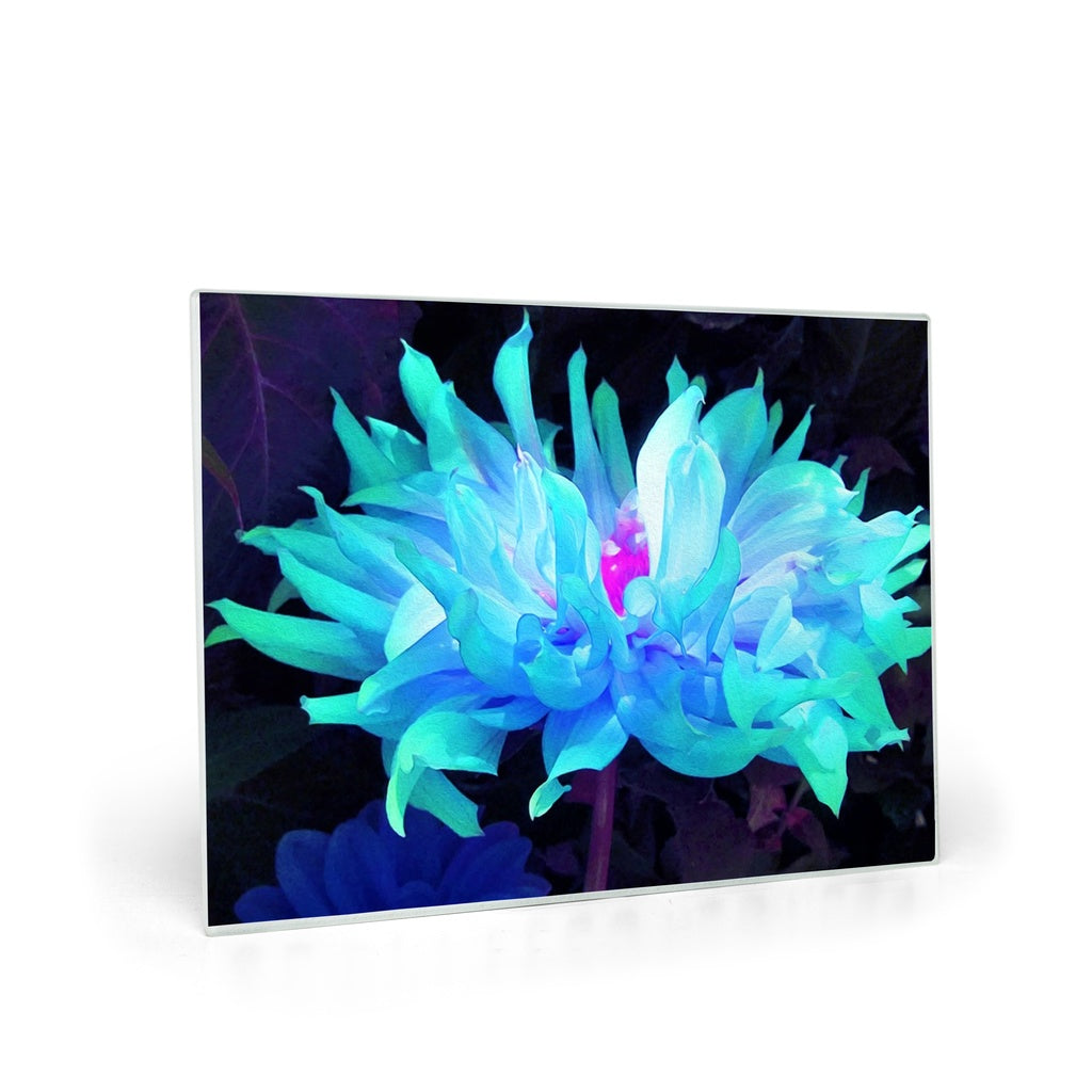 Stunning Aqua Blue and Green Cactus Dahlia, Glass Cutting Boards