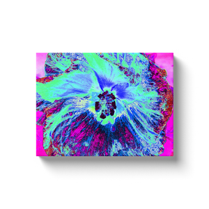 Canvas Wrapped Art Prints, Psychedelic Retro Green and Blue Hibiscus Flower