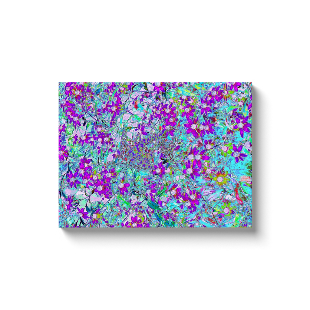 Canvas Wraps, Aqua Garden with Violet Blue and Hot Pink Flowers