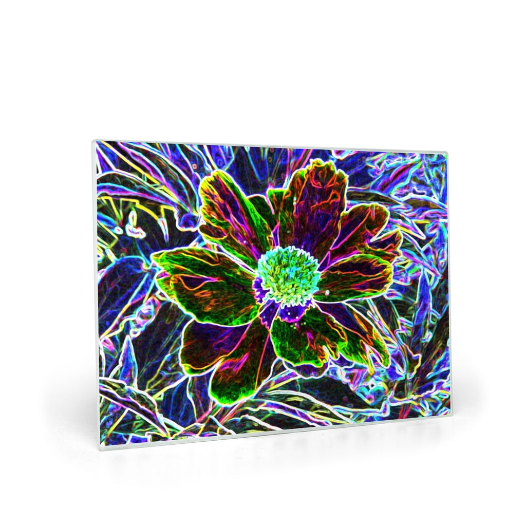 Glass Cutting Board, Abstract Garden Peony in Black and Blue