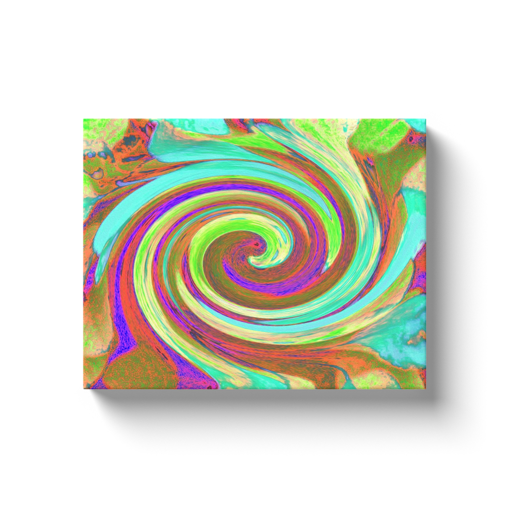Canvas Wrapped Art Prints, Cool Retro Autumn Colors Liquid Art Swirl Painting