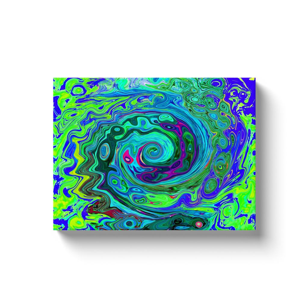 Canvas Wrapped Art Prints, Groovy Abstract Retro Green and Blue Swirl